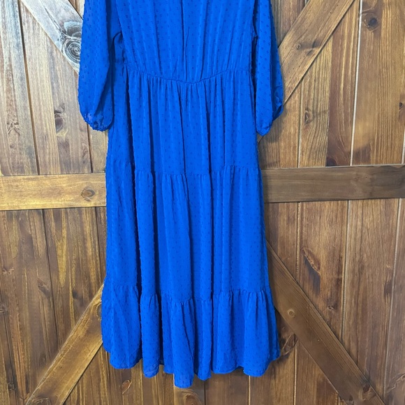 NEW Torrid Maxi Chiffon Clip Dot Pleated Dress Blue Size 0 - Picture 7 of 10